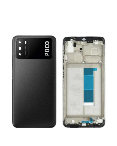 Xiaomi Poco M3 Housing Middle Frame With Side Button and Camera Lens Complete Body Casing Replacement For Poco M3 - Black