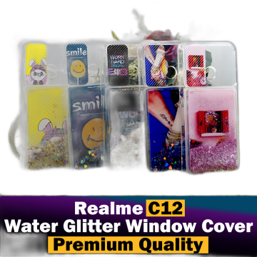 Realme C12 Water Glitter Window Shutter Slide Camera Protection Shiny Soft Silicon Case For Girls