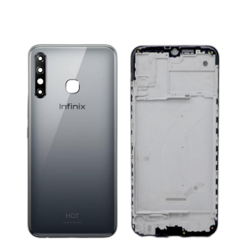 Infinix Hot 8 Housing Middle Frame With Side Button and Camera Lens Complete Body Casing Replacement For Hot 8 - Gray