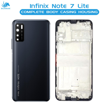 Infinix Note 7 Lite Housing Middle Frame With Side Button and Camera Lens Complete Body Casing Replacement For Note 7 Lite - Grey