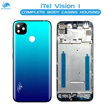 iTel Vision 1 Housing Middle Frame With Side Button and Camera Lens Complete Body Casing Replacement For Vision 1 - Blue
