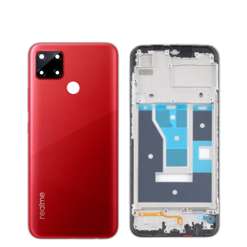 Realme C12 Housing Middle Frame With Side Button and Camera Lens Complete Body Casing Replacement For C12 - Red