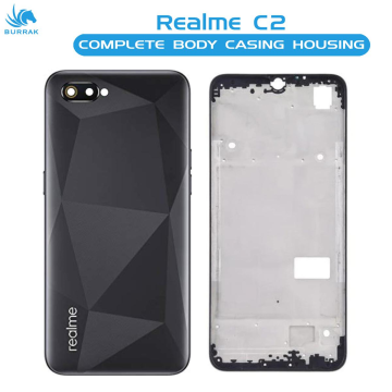 Realme C2 Housing Middle Frame With Side Button and Camera Lens Complete Body Casing Replacement - Black