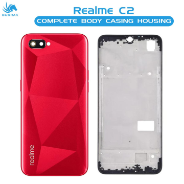 Realme C2 Housing Middle Frame With Side Button and Camera Lens Complete Body Casing Replacement - Red