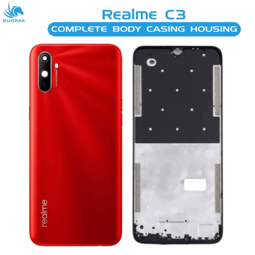 Realme C3 Housing Middle Frame With Side Button and Camera Lens Complete Body Casing Replacement - Red
