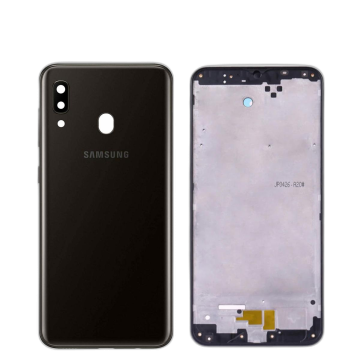 Samsung Galaxy A20 Housing Middle Frame With Side Button and Camera Lens Complete Body Casing Replacement For Galaxy A20 - Black