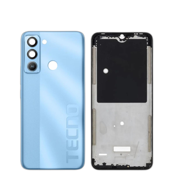Tecno Pop 5 Lite Housing Middle Frame With Side Button and Camera Lens Complete Body Casing Replacement For Pop 5 Lite - Blue
