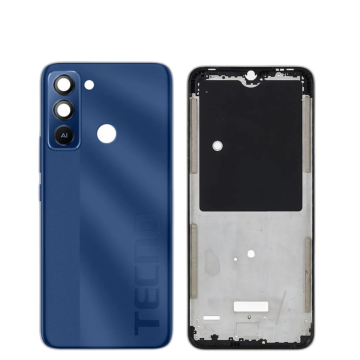 Tecno Pop 5 Lite Housing Middle Frame With Side Button and Camera Lens Complete Body Casing Replacement For Pop 5 Lite - Dark Blue