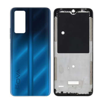 Tecno Pova 2 Housing Middle Frame With Side Button and Camera Lens Complete Body Casing Replacement For Pova 2 - Blue