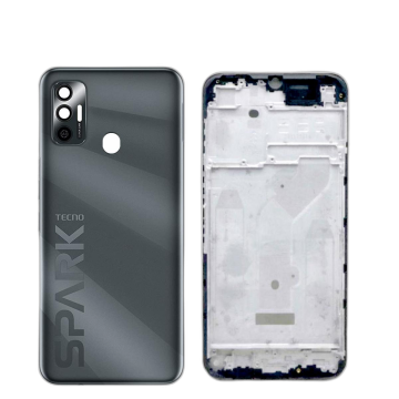 Tecno Spark 7 Housing Middle Frame With Side Button and Camera Lens Complete Body Casing Replacement For Spark 7 - Black