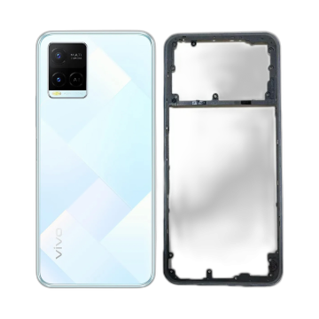 Vivo Y21 Housing Middle Frame With Side Button and Replacement Battery Back Door For Y21 - White