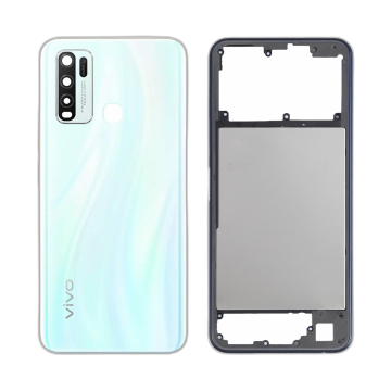 Vivo Y30 Housing Middle Frame With Side Button and Replacement Battery Back Door For Y30 - White