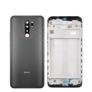 Xiaomi Redmi 9 Housing Middle Frame With Side Button and Camera Lens Complete Body Casing Replacement For Redmi 9 - Gray