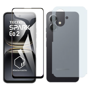 Tecno Spark Go 2 Glass Protector 5D-10D-11D-21D-9D Full Coverage + Back Carbon Fiber Matte Soft Skin Sheet