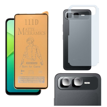 Infinix Smart 10 Plus Matte Glass Protector Ceramic + Back Carbon Fiber Soft Skin Sheet Rear Camera 9H Gorilla Flexible