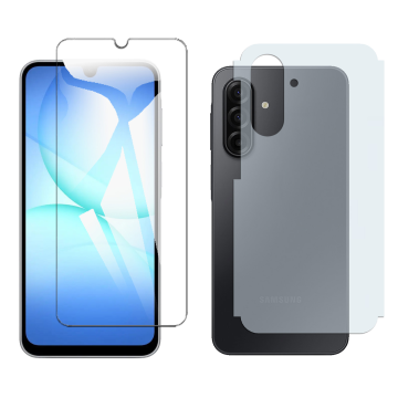 Samsung A17 Glass Protector Polish Screen Tempered + Back Carbon Fiber Matte Soft Skin Sheet For Galaxy