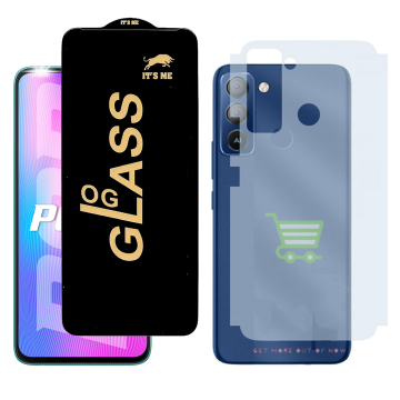 Tecno Pop 5 LTE Combo: OG Glass Screen Protector + Carbon Back Skin