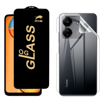 Redmi 13C Protection Pack: OG Glass + Clear Back Jelly Film