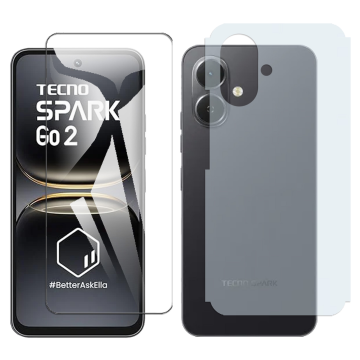 Tecno Spark Go 2 Glass Protector Polish Screen Tempered + Back Carbon Fiber Matte Soft Skin Sheet