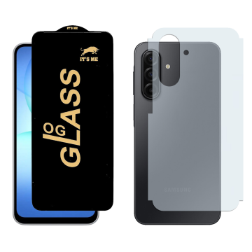 Samsung A17 OG Glass Protector HD Plus Premium Quality + Back Carbon Fiber Matte Soft Skin Sheet For Galaxy