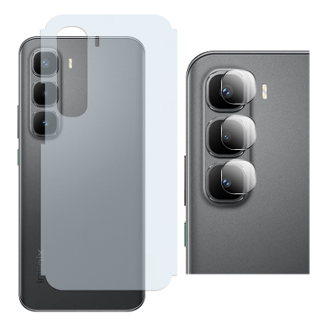 Infinix Hot 60 Pro Plus Back Protector Carbon Fiber Matte Soft Skin Sheet + Rear Camera 9H Gorilla Flexible Protectior