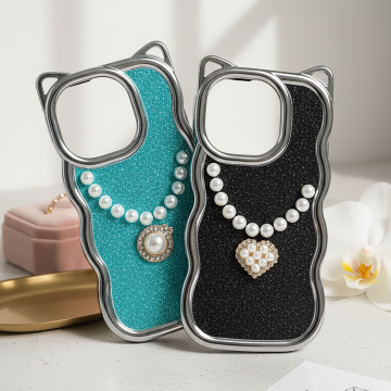 Apple iPhone 15 Pro Stone Glitter Kitty Mobile Cover