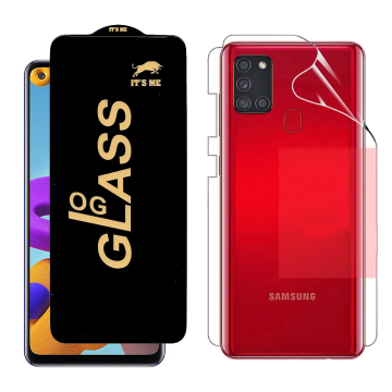 Samsung A21s Protection Pack: OG Glass + Clear Back Jelly Film
