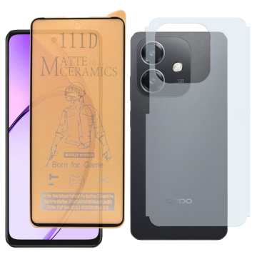Oppo A3 Matte Glass Protector Ceramic + Back Carbon Fiber Soft Skin Sheet