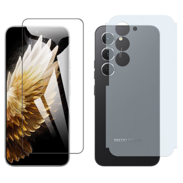 Tecno Spark 40 Pro Glass Protector Polish Screen Tempered + Back Carbon Fiber Matte Soft Skin Sheet