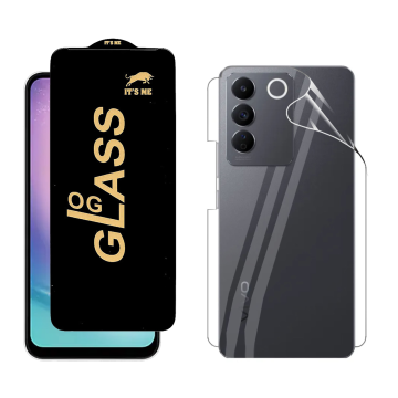 Vivo V27e Protection Pack: OG Glass + Clear Back Jelly Film
