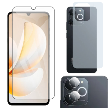 Realme Note 70 Glass Protector Polish Screen Tempered + Back Carbon Fiber Matte Soft Skin Sheet Rear Camera 9H Gorilla Flexible