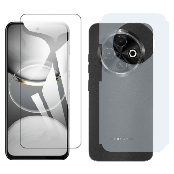 Tecno Spark 30C Glass Protector Polish Screen Tempered + Back Carbon Fiber Matte Soft Skin Sheet