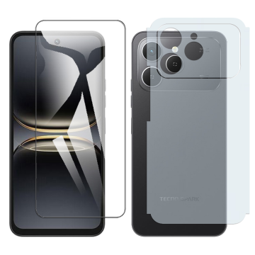 Tecno Spark 40 Glass Protector Polish Screen Tempered + Back Carbon Fiber Matte Soft Skin Sheet