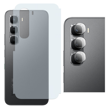 Infinix Hot 60 Back Protector Carbon Fiber Matte Soft Skin Sheet + Rear Camera 9H Gorilla Flexible Protectior