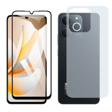 Realme Note 70 Glass Protector 5D-10D-11D-21D-9D Full Coverage + Back Carbon Fiber Matte Soft Skin Sheet