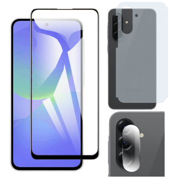 Samsung A36 Glass Protector 5D-10D-11D-21D-9D Full Coverage + Back Carbon Fiber Matte Soft Skin Sheet Rear Camera 9H Gorilla Flexible Protectior For Galaxy