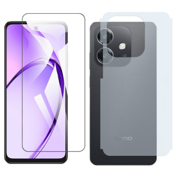 Oppo A3 Glass Protector Polish Screen Tempered + Back Carbon Fiber Matte Soft Skin Sheet