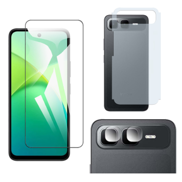 Infinix Smart 10 Plus Glass Protector Polish Screen Tempered + Back Carbon Fiber Matte Soft Skin Sheet Rear Camera 9H Gorilla Flexible