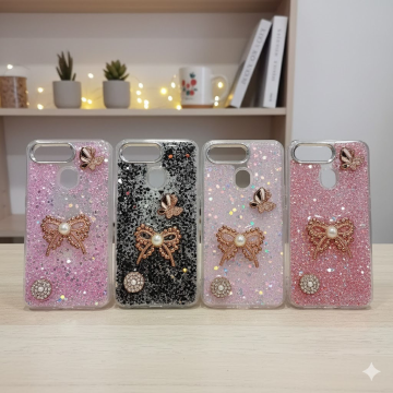 Oppo A7 Glitter Butterfly Stone Mobile Cover