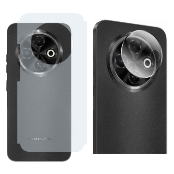 Tecno Spark 30C Back Protector Carbon Fiber Matte Soft Skin Sheet + Rear Camera 9H Gorilla Flexible Protectior