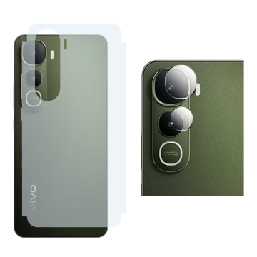 Vivo Y400 Back Protector Carbon Fiber Matte Soft Skin Sheet + Rear Camera 9H Gorilla Flexible