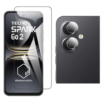 Tecno Spark Go 2 Glass Protector Polish Screen Tempered + Back Rear Camera 9H Gorilla Flexible Protectior