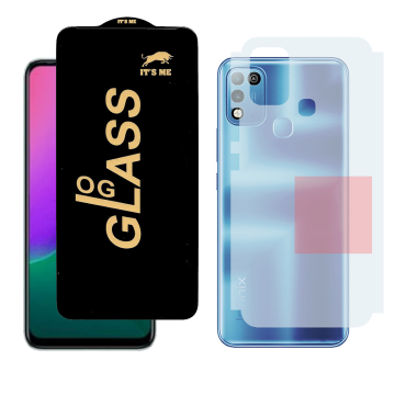 Infinix Hot 10 Play Combo: OG Glass Screen Protector + Carbon Back Skin