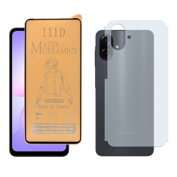 Samsung A07 Matte Glass Protector Ceramic + Back Carbon Fiber Soft Skin Sheet For Galaxy