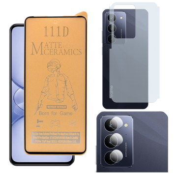 Realme C75x Matte Glass Protector Ceramic + Back Carbon Fiber Soft Skin Sheet Rear Camera 9H Gorilla Flexible Protectior