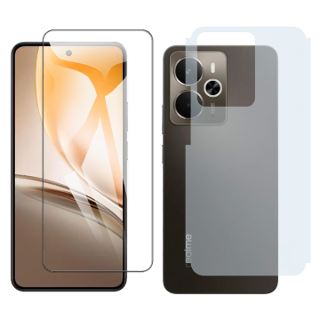 Realme 14 Glass Protector Polish Screen Tempered + Back Carbon Fiber Matte Soft Skin Sheet