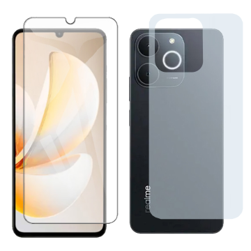 Realme Note 70 Glass Protector Polish Screen Tempered + Back Carbon Fiber Matte Soft Skin Sheet