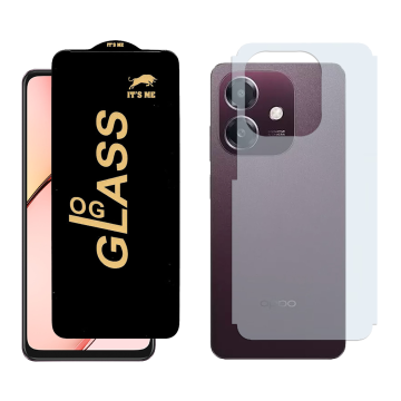 Oppo A5i OG Glass Protector HD Plus Premium Quality + Back Carbon Fiber Matte Soft Skin Sheet