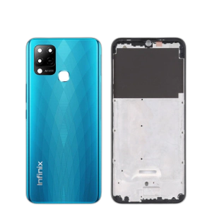 Infinix Hot 10s Housing Middle Frame With Side Button and Camera Lens Complete Body Casing Replacement For Hot 10s - Blue