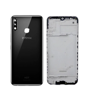 Infinix Hot 8 Lite Housing Middle Frame With Side Button and Camera Lens Complete Body Casing Replacement For Hot 8 Lite - Black